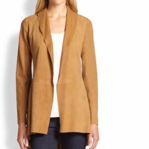 Eileen Fisher 100% Goat Suede Genuine Leather Caramel Open Front Blazer‎ Jacket
